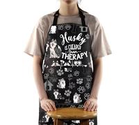 MYSOMY Husky Dog Apron With Pockets Husky Dog Lover Gifts Husky Is Cheaper Than Therapy Husky Cooking Apron (Husky Therapy)