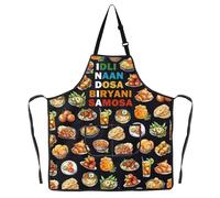 MYSOMY Indian Kitchen Apron India Food Lover Gift Indian Cuisine Apron Idli Naan Dosa Biryani Samosa Gifts (IDLI NAAN ap1)