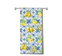 MYSOMY Italy Blue Tiles Lemons Towel Italian Amalfi Coast Kitchen Gifts Blue Tiles Mediterranean Towel Italian Lemons Towel Positano Themed Gifts Capri Lemon Gifts (Lemon UK)