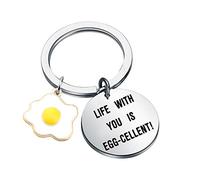 MYSOMY Life With You Is Eggcellent Egg Pun Gifts Egg Charm Keyring Funny Birthday Gift Friendship Gift (Egg-cellent key)