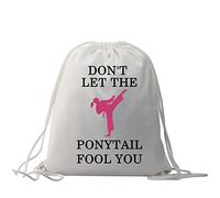 MYSOMY Martial Art Drawstring Backpack Martial Arts Gifts for Taekwondo Girls Karate Girls Gift Don't Let the Ponytail Fool You (Backpack)