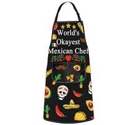 MYSOMY Mexican Chef Apron Mexican Kitchen Apron Mexican Boss Chef Gift Mexican Floral Aprons EL Jefe Apron Mexican Aprons With Pockets (World's Okayest Mexican Chef Apron)