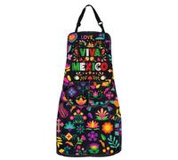 MYSOMY Mexico Themed Apron with Pockets Mexico Chef Adjustable Apron Mexican Kitchen Cooking Apron Mexican Cuisine Apron (Mexico Apron)