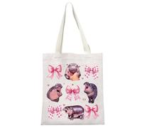 MYSOMY Moo Deng Pink Coquette Tote Bag Cute Pygmy Hippo Shoulder Bag Gift for Pet Lover Famous Animals Bag (Bow Hippo TB)