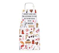 MYSOMY Paris Themed Gift Paris Apron with Pockets Paris Kitchen Cooking Apron Paris Lover Apron With Adjustable Neck (IN Paris Apron)