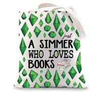 MYSOMY Plumbob Tote Bag Plumbob Pattern Gifts Just A Simmer Who Loves Books Shoulder Bag Video Game Lovers Gift (A SIMMER uk1)