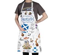 MYSOMY Scottish Highlander Apron - Thistle Design, Polyester, Adjustable Size, Unisex, Big, Floral Pattern, Bib Style, Perfect for Cooking, Barbecue, Baking, Party, Picnic, Camping, Gardening, Gifts