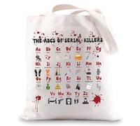 MYSOMY Serial Killer Tote Bag: ABC Of Serial Killers Gifts, Water Resistant, Unisex, Adults, Medium, Abc Serial Uk