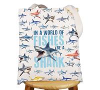 MYSOMY Shark Tote Bag Shark Lover Gifts In A World Of Fishes Be A Shark Gifts Shark Shoulder Bag (In a world uk)