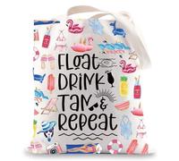 MYSOMY Summer Beach Lake Life Tote Bag Float Drink Tan Repeat Gifts Day Drinking Gifts River And Ocean Vibes Travel Bag (Float Drink UK)
