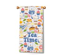 MYSOMY Tea Time Tea Towel Tea Lover Gift Tea Drinker Gift Tea Social Club Merchandise Tea Addict Kitchen Towel (Tea Time Towel3)
