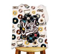MYSOMY Vinyl Junkie Tote Bag DJ Record Collector Tote Bag Vinyls Player Gift Vinyls Record Shoulder Bag LP Records Gifts (Vinyl Junkie UK2)