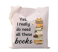 MYSOMY Yes I Really Do Need All These Books Tote Bag - Bookworm Gifts, Funny Bookish Gifts for Cat Lovers and Book Lovers