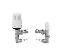 MYSON Petite TRV Radiator Valve Pack 10mm TRV & Lockshield Angled Chrome Pushfit 90 Degree Elbows