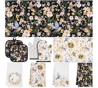 Mysora 10 Pcs Bird Kitchen Gift 4 Dish Towels Tea Towels 2 Oven Mitts 2 Pot Holders Gothic 2 Mats Kitchen Accessories for Cooking Baking