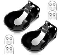 Mysora 2 Pcs 2.5 L/ 0.66 Gal Automatic Livestock Waterer, Heavy Cast Iron Push-Paddle Water Trough, Black Stainless Steel Livestock Water Bowl for Horse Cattle Goat Pig 11.8 x 9.06 x 3.94 Inch