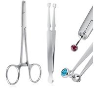 Mysora 2 Pcs Piercing Ball Grabber Tool 3mm Piercing Barbell Clamps Tool for Changing Jewelry Stainless Steel Nose Ear Lip Tongue Ball Screw on Removal Tweezers Kit