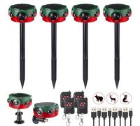 Mysora 4 Pack Solar Outdoor Motion Sensor Alarm with Stake Animal Deterrent Dog Barking Sensor, 13 Sounds, 120 dB Loud Noise, 3 Modes with USB Remote Control Support Recording Volume Adjustment