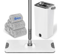 MYSPRI Floor Mop and Buckets Sets - Flat Head with 6 Reusable Microfibre pads for Dry Wet Cleaning - Housewife Dust Mop for home Bathroom Kitchen Laminate Wooden Floors