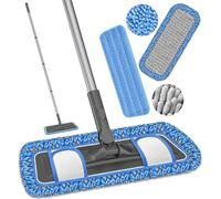 MYSPRI Microfibre Mops for Cleaning Floors - Flat Floor Mop with 2 Washable Pads Wet Dry Dust Sweeper for Hard Wood Laminate Tile Vinyl Surfaces Walls - 150cm Long Adjustable Handle