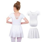 MYSSUCI Ballet Dress for Girls Ballet Dance Leotard with Removeable Skirt Shiny Dance Costumes Kids Ballet Outfit for 3-11 Years (White, 110)