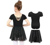 MYSSUCI Ballet Dress for Girls Ballet Dance Leotard with Removeable Skirt Shiny Dance Costumes Kids Ballet Outfit for 3-11 Years (Black, 150)