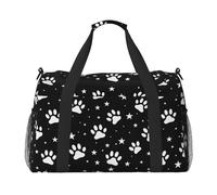 Mystenox Dog Paw Travel Duffel Bag Footprint Print Holdall Overnight Weekend Bags for Women and Men Black White Tactical Sports Gym Bags