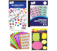 Mysterial Ultimate Fundraising & Game Night Bundle for Bingo, Tombola & Raffle Events 600 Jumbo Bingo Cards + 1000 Raffle Tickets & 50 Fluorescent Prize Tags