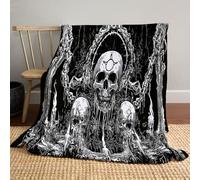 Mysterious Altar Flannel Fleece Blanket 150x200cm - Super Soft & Cosy Throws in Grey - Horror Skull Throw Blanket for Kids and Adult Couches, Bed Decor