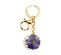 Mysterious and Elegant Purple Dried Flower Keychain, Glue Drip Design, Gift for Family, Gold Metal Frame, Floral Pattern Immortality, Keychain Small Gift, Women's Bag Charm
