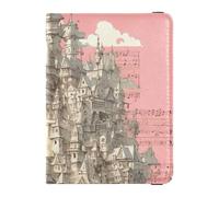 Mysterious and Fantastical Castle Peach Leather Passport and Vaccine Card Wallet Combo Vaccine Card Holder Cover Combo Passport Holder Combo with Vaccine Card Slot Waterproof