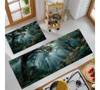 Mysterious And Fascinating Kitchen Carpet Runners, Lush Forest Sunshine Non-Slip Kitchen Runner Rugs, Blue-Gray Washable Low Pile Area Floor Rug for Laundry Room Bedroom Entrance - 44x75cm+44x120cm