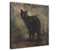 Mysterious Black Cat Amidst Shadows, A Glimpse of Feline Grace in The Dark Canvas Poster Wall Art Print Picture Paintings 24x24inch(60x60cm)