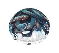 Mysterious Blue Octopus Reusable shower cap - double-layer waterproof, elastic, environmentally friendly daily use shower cap