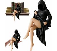 Mysterious Bookshelf Sculpture,Resin Death Black Robe Queen Bookshelf Figure Sitting Statue,Gothic Spooky Sculpture Desktop Figurine Ornament,For Garden,Bookshelf,Halloween (Model 1)