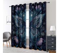 Mysterious Butterfly Curtains Blackout, 52x63 Inch 2 Panels - Gothic Flower Pattern Black Out Curtains, Home Decor, 63 Drop Eyelet Window Drapes for Bedroom, Living Room DO&5