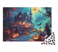 Mysterious Castle Halloween Night 1000 Piece Jigsaw Puzzle Paper for Adults Spooky Atmosphere Pumpkin Lights Puzzle Game for Family Focus Decor Gift 52x38cm/1000pcs