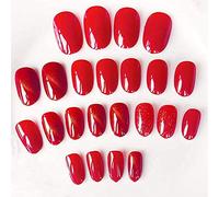 Mysterious Cat Eye Nail Patch With Jelly Gum 24Pcs,Shine Full Cover Art Design Fake Nails,Reusable Glue Nail Stickers for Professional Salons (Red)