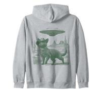 Mysterious Cat in Hat Desert UFO Encounter Vintage Style Zip Hoodie