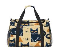 Mysterious Cat Print Travel Duffel Bag for Men & Women, Foldable Travel Bags and Spacious Weekender Tote Bag for Storage Toiletry Luggage Personal Item, Black, L