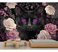Mysterious Cat Wallpaper - Peel and Stick Wallpaper for Living Room, European Roses Bedroom Wall Paper, Self Adhesive Large Wall Mural - Romantic Cat Home Decor