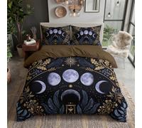 Mysterious celestial body dark luxury print Super King Size Duvet Cover Set - Navy blue Bedding Set|Soft Crow Hourglass Moon Bedding for Master Bedroom- 260x220cm Bed Cover & 2x 50x75cm Pillow Cases