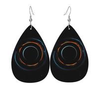 Mysterious Cosmic Black Holes Women's Teardrop Leather Earrings, Hook 925 Silver Plated, Holiday Accessories