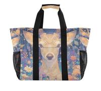 Mysterious Cute Brown Deer with Daisy Flowers Utility Tote Bags For Women Foldable Sandproof with Handles Beach Tote, Mysterious cute brown deer with Daisy flowers, One Size, Fashion