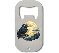 Mysterious Dark Bird Under Glowing Moon Stainless Steel Bottle Opener Silver