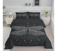 Mysterious Dragonfly Single Duvet, Reversible Coverless Modern Geometric Duvet Washable, Dark Grey Bed Quilt For All Seasons - Lightweight Soft Comforter Bedding With Pillowcases
