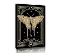 Mysterious Elegant Black Canvas Painting Prints Moth Butterfly Wall Art Poster for Living Room Bedroom Study Decoration Easy to Hang 30x45cm Innerframe
