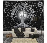 Mysterious Etching Print Tapestry Wall Hanging Tree Of Life Sun And Moon Tapestry for Bedroom Aesthetic Black White Tapestries Wall Wall Hanging for Bedroom Living Room Dorm 36 x 48 inches