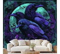 Mysterious Fantasy Crow Animal Mural Gothic Plant Full Moon Wallpaper 300x210 cm Spooky Aesthetic Wall Decals Peel and Stick Wall Art for Bedroom Bathroom Stickers Home Decor Wf70g