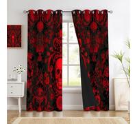 Mysterious Floral Skull Pattern Curtains Eyelet Soft Thermal Insulated Blackout Curtains Retro Gothic Style Ring Top Window Drapes for Bedroom Living Room Children's Room 55 X 90 Inch Drop 2 Panels